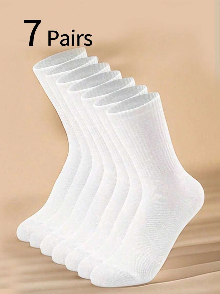 7 双青少年白袜，运动袜，篮球袜，休闲中筒袜，商务袜，适合 12-16 岁男孩，四季皆宜 - 彩色 - 查看 1
