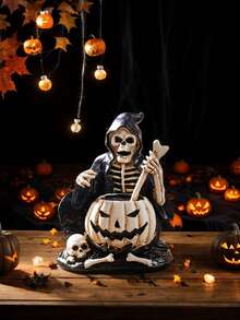 1pc Vintage Funny Skeleton Brewing Decorative Statue, Resin Crafted Decor Item Suitable For Halloween, Theme Parties, Tabletop