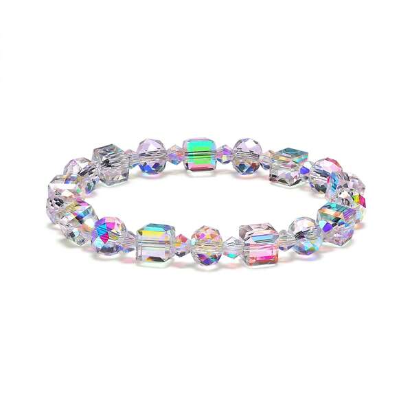 QYDCX Pulsera de cristal austriaco para mujeres - 7 pulgadas ajustable con brillo prismático, joyería arcoíris, regalo elegante para esposa, mamá, mejor amiga (cumpleaños, Día de la Madre, aniversario)