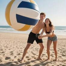 1pc Giant Inflatable Volleyball, Durable PVC Beach Ball With Vibrant Blue & Yellow Stripes And Heart Design | Lightweight, Suitable For Pool, Beach, Outdoor Games | Perfect For Family Fun, Team Building Parties, Camping Trips, Beach Parties, Holiday Gifts (Christmas, Valentine's Day), Volleyball Gifts, Outdoor Games, Water Sports