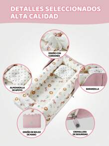 Camita De Algodón Portátil Plegable Con Nido Cuna Para Bebés, Cama Con Almohada Y Bolsa De Almacenamiento, Suave Y Cómoda, Adecuada Para Bebés De 0 a 24 Meses - Rosa - Ver 3