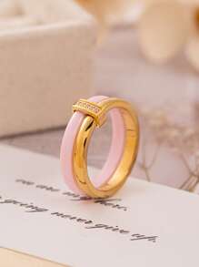 1 Peça Anel de Cerâmica Incrustado de Cobre e Zircônia Personalizado e na Moda, Adequado para Mulheres e Casais, Pode Ser Usado como Presente de Aniversário, Feriado ou Aniversário de Casamento