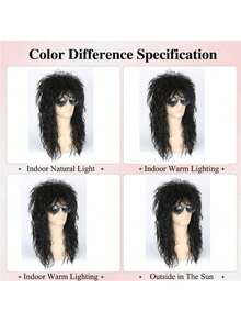Men And Women Long Curly Brown Gradient White Wig 70s 80s Rocker Mullet Party Funny Wig Costume Wig - màu đen - Xem 7