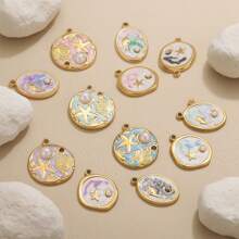 5 Pieces Stainless Steel Gold-Plated Ocean Element Pendant DIY Jewelry Making Accessories Suitable For Women's Gatherings, Beach Vacations, And Daily Wear