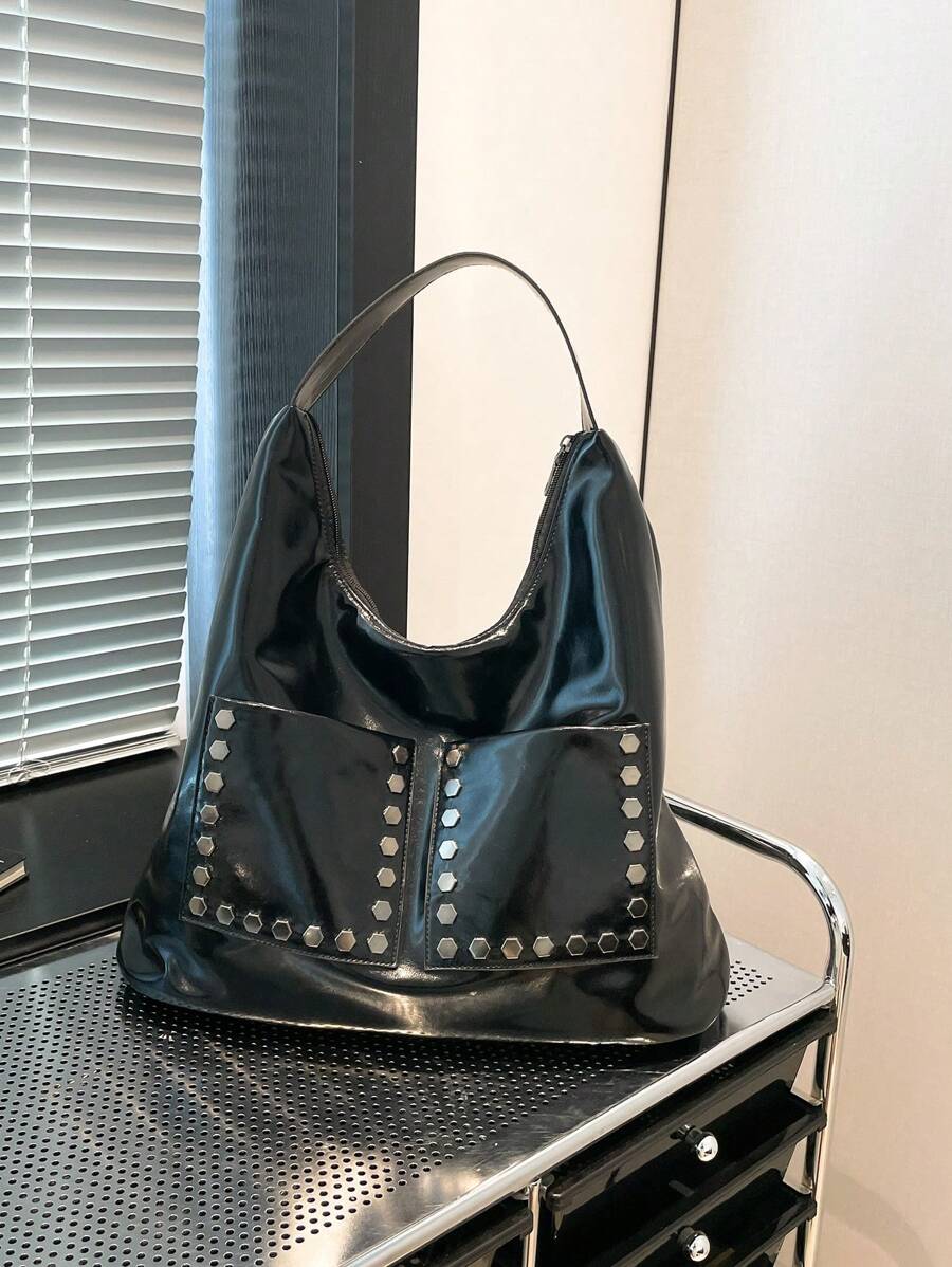 Dedoo 女包2025新款纯色大容量百搭小众腋下包女韩版时尚简约大容量机车包学生旅行背包可单肩（多功能用） - 黑色 - 查看 1