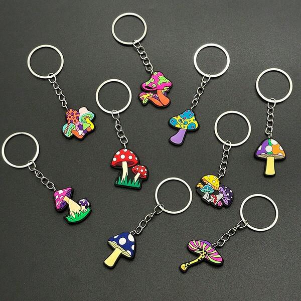 9pcs Colorful Mushroom PVC Soft Rubber Keychain Accessories Pendant Keychain Gift Cute Backpack Hanging Decoration