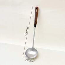 WORTHBUY 304 Turner de acero inoxidable con de madera resistente al calor largo cucharón de sopa espátula utensilios de cocina H5XW - Cucharón marrón oscuro - Ver 18