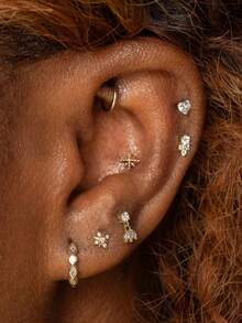 EleRunis 1 件 925 纯银立方氧化锆耳钉，18K 镀金耳环，适合女性日常佩戴、婚礼、派对、情人节等场合 - 金色 - 查看 7