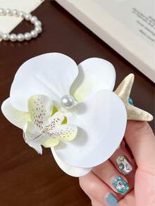 4 piezas de elegantes pasadores de pelo con forma de estrella de mar, concha y orquídea simulada, en estilo de resort de playa, accesorios de pelo versátiles para mujeres, accesorios para el cabello, accesorios para la cabeza - Multicolor - Ver 7