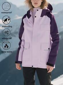1 Set Women's Autumn/Winter New Outdoor Sports Hooded Casual Windproof Waterproof Fashion Versatile Sherpa Lining 3-In-1 Softshell Jacket Coat Two Pieces Suit - Mauve Purple - View 1