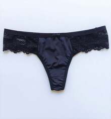Kit 10 Plain Thong Panties With Lace Sides In Assorted Colors - Multicolor - View 5