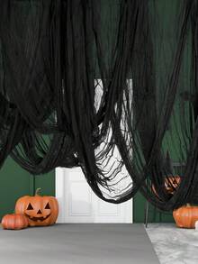 1pc Spooky Black Gauze Curtain For Halloween - Perfect For Haunted House, Nightclub, And Escape Room Decorations, Polyester Fabric, Halloween Decorations, Storage & Organization For Home & Garage - Black - View 6