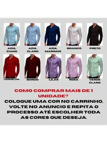 Camisa Social Masculina Manga Longa Slim Fit De Algodão Camiseta Masculina Social - Azul Marinho - Visão 5