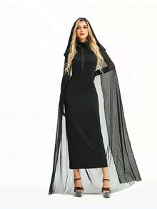 1 Bộ Trang Phục Halloween: Ma Cà Rồng, Cô Gái Nóng Bỏng Gợi Cảm, Phù Thủy Quyến Rũ, Áo Choàng Thời Trung Cổ - màu đen - Xem 13