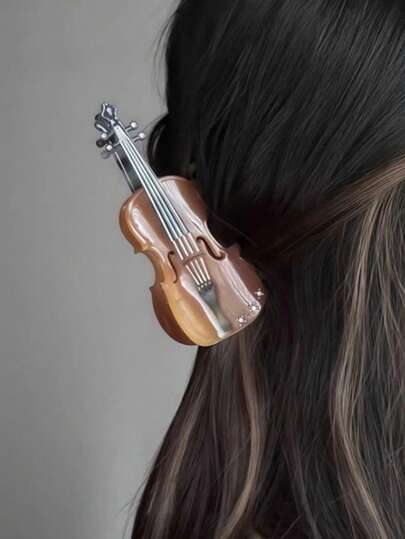 1pc Elegant Violin Shaped Hair Clip, Fashion Stylish Hair Accessory, Suitable For Daily Hairstyle, Mother's Day, Back To School, Thanksgiving, Christmas, New Year, Valentine's Day, Carnival Festivals Gift Hair Accessories Women Claw Clip Autumn Accessories Fall Winter For Vacation Outfits Woman