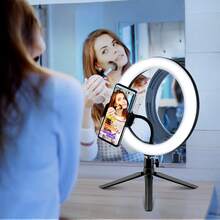 TOKQI 10 英寸 LED 自拍环形灯带桌面三脚架，用于化妆/直播的圆形灯，桌面相机 LED 环形灯带三脚架和手机支架，用于直播/摄影/视频录制/视频博客