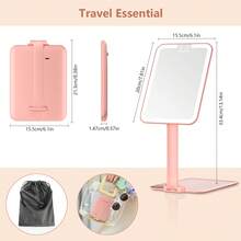 可充电LED旅行化妆镜，带三种颜色模式的照明镜，可放在手提包或桌面上，折叠镜带灯和可调节支架，送给女孩的礼物，价格实惠，情人节礼物，廉价商品，旅行必备，旅行用品，房间装饰，情人节礼物，廉价小物，房间，1美元商品，度假必备，送给女性的礼物，卧室，情人节，99美分 - 淺粉色 - 查看 6