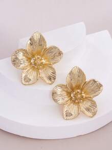 1 Pair Women's Flower Stud Earrings, New Fashion Versatile Textured Premium Accessory Suitable For Daily Wear And Gatherings