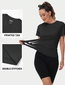 KEFITEVD Women's Short Sleeve T-Shirts UPF 50+ Sun Protection Quick Dry Athletic Running Workout Rash Guard Tops - Negro - Ver 5