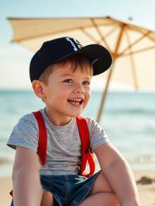 1顶儿童A-Z字母海军蓝棒球帽，时尚男女童运动遮阳帽，可调节帽带，3-8岁儿童返校必备 - 黑色 - 查看 2