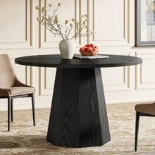 Tribesigns Petite table de salle à manger ronde noire de 118 cm avec piédestal incliné robuste, meuble moderne pour salle à manger, salon - Noir - Voir 1