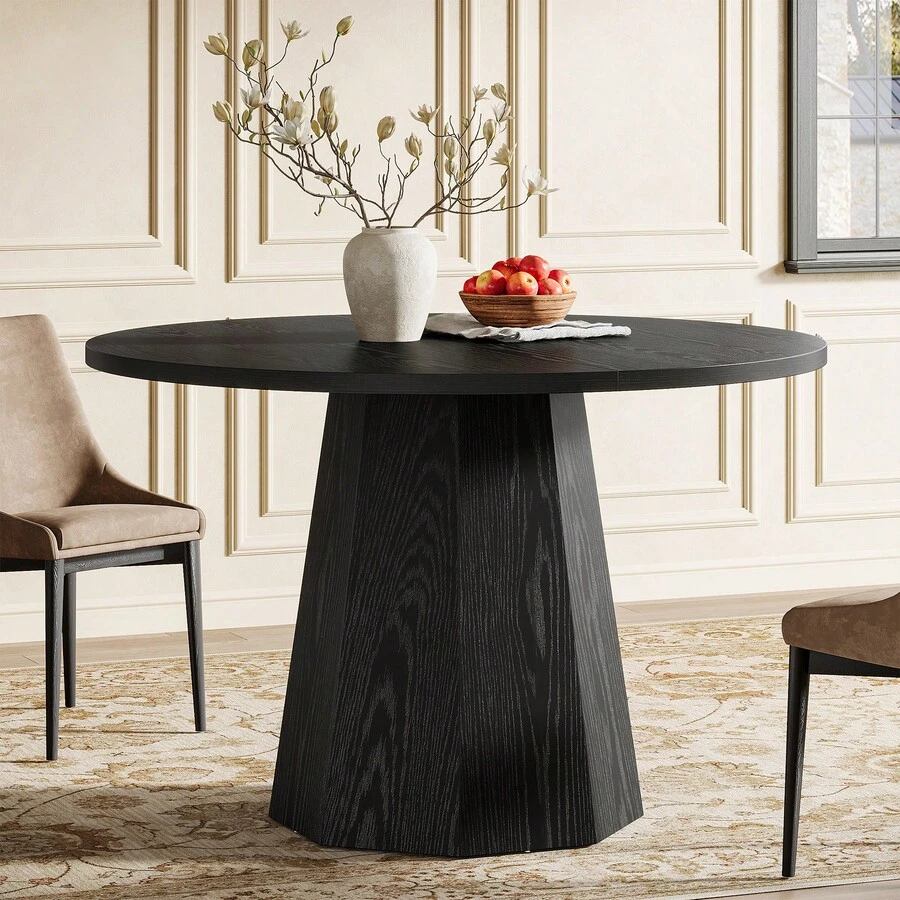 Tribesigns Petite table de salle à manger ronde noire de 118 cm avec piédestal incliné robuste, meuble moderne pour salle à manger, salon - Noir - Voir 1