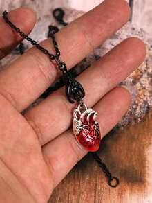 [复古哥特式蝙蝠项链礼物] 复古哥特式心形和蝙蝠吊坠项链 - 不锈钢、防过敏、无镍，非常适合万圣节、休闲装和休闲装 - 送给朋友和家人的独特礼物