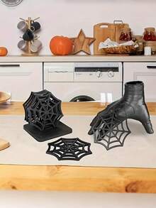 7 piezas Posavasos con diseño de telaraña, posavasos huecos con aislamiento térmico anticalentamiento, adecuados para restaurantes, salas de estar, decoración de escritorio del hogar, fiestas festivas, decoración de mesa, decoraciones de Halloween, suministros para fiestas, accesorios de cocina
