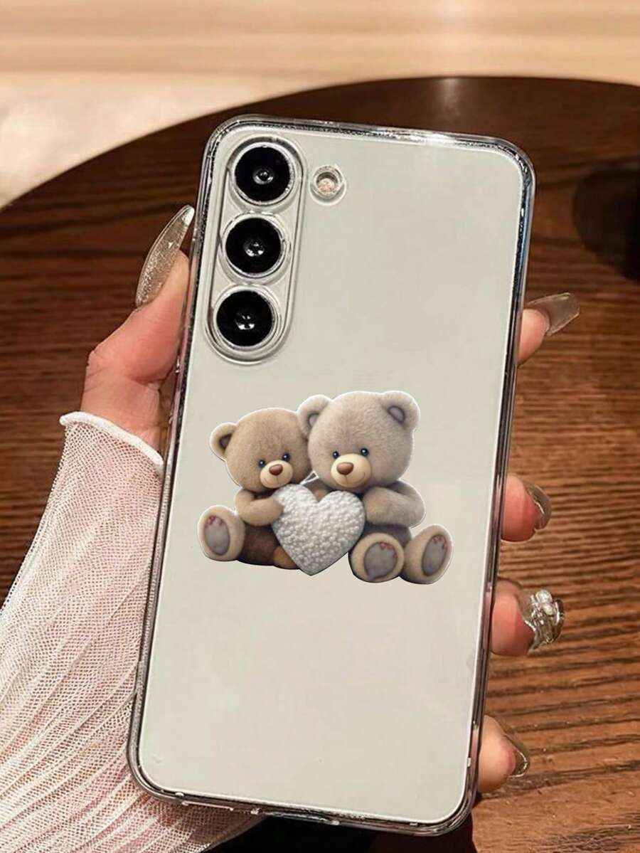 1 pieza Funda de teléfono de silicona suave y transparente con diseño de oso y corazón, compatible con Samsung Galaxy A04e/12/A13/A14/A34/A50/A52/A53/A54/S21/S22/S23/S24/S25/S25Ultra, gran regalo para amantes, familia y amigos, versión internacional, no la versión nacional - transparente - Ver 1