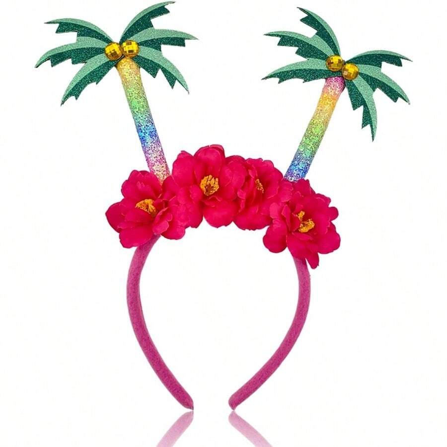 Summer Party Headband Hawaiian Head Boppers Beach Pool Party Hair Hoop Headwear Tropical Hair Decorations 1PCS - Headband-palmTree - View 1