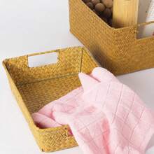 LuanQI Handmade Seaweed Basket Rectangle Wicker Basket Sundries Storage Box Household Kitchen Bathroom Organization Supplies