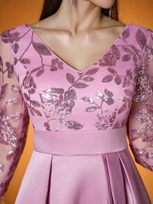 Mgiacy,New ArrivalFOR,V Neck,Sweet,Ladies' Ball Dress,Contrast Lace,Flounce,High Slit,Satin,Long Dress,FOR,Wedding Guest