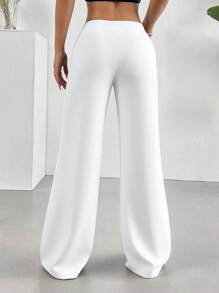 Pantalones rectos de tiro alto y pierna acampanada - Blanco - Ver 6