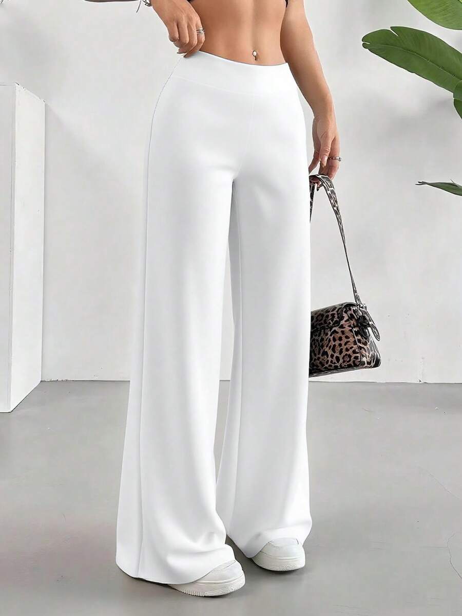 Pantalones rectos de tiro alto y pierna acampanada - Blanco - Ver 1