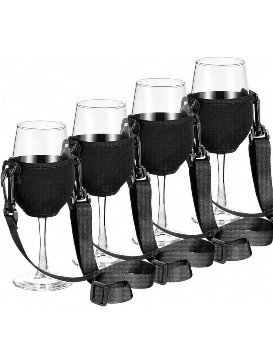 Portable Wine Glass Holder: This Durable Plastic Portable Wine Glass Holder With Adjustable Wine Glass Rack And Neoprene Wine Glass Sleeve Frees Up Your Hands To Fully Enjoy Your Drinking Experience. It Includes An Adjustable Stemware Rack, A Neck-Hanging Wine Glass Holder, And A Wine Glass Protector Sleeve. Additionally, It Comes With An Adjustable Strap, Making It An Ideal Choice For Parties, Outdoor Gatherings, Picnics, And Barbecues. - Multicolor - View 1