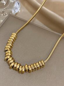 1Pc Minimalist Snake Chain Bead Charm Adjustable Necklace For Women & Girls - 18K Gold Plated Stainless Steel Chain, Mother Day Gift, Teacher Gifts, Graduation Gift, Bohemia Beach Bracelet For Summer Travel & Festivals, For Daily Party, Rave/Prom Accessories Gold Yellow Jewellery - Multicolor - View 10