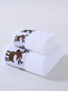 1pc/2pcs Christmas Cute Deer Embroidered Bath Towel, Super Soft & Large, Quick Dry, Non-Shedding, Sauna Towel, High Absorbency, Lightweight & Compact, Guest Towel, High Quality Bathroom Accessory, Best Gift For Partner. Towel Size: 40*75cm, Bath Towel Size: 70*140cm Shower Towels For Beaty Salon, Hotel Sports, Home Essentials, Towel, Skin Care