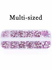 2 盒，24 格，浅粉色美甲水钻，12 格不对称 + 12 格圆形混合尺寸美甲钻美甲宝石适用于手机家居和沙龙，闪亮 DIY Y2K 美甲装饰美甲用品宝石指甲美甲饰品