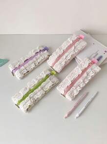 1 件蕾丝边铅笔袋学生极具吸引力的便携式文具收纳袋手写材料收纳袋铅笔盒，学生有趣的 INS 文具袋，女孩便携式铅笔盒袋，生日礼物，送给好朋友和同学的礼物，适用于青少年办公和学校用品，适合学校/辅导/办公室/中小学生/男孩和女孩/办公室工作人员/返校礼物。