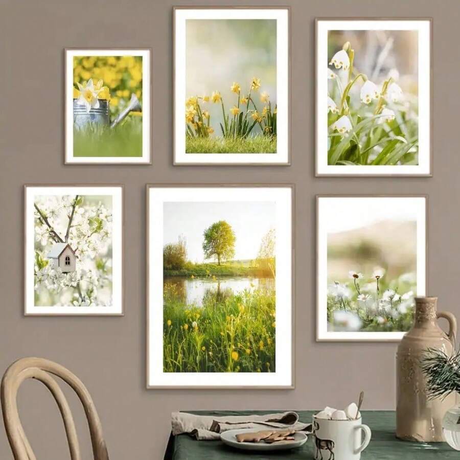 1PC Oil Painting Autumn Sunflowers, Cherry Blossoms, Plants And Flowers, Green Landscape Aesthetics Poster Prints Home Decoration Frameless Fall Murals