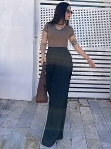 Baby Look Feminine Low-Cut Fernanda T-Shirt Basic Blouse V Fernanda - Rỉ Nâu - Xem 7