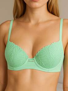 Basic Bra With Lace Cups - Green - View 2