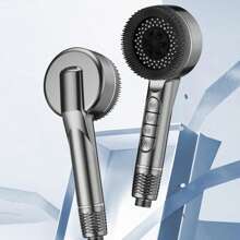 （3件套）家用增压四档可调ABS材质花洒头，1.5米不锈钢软管，以及带挂钩的免钻孔ABS花洒头支架，可悬挂沐浴海绵，浴室配件，浴室工具