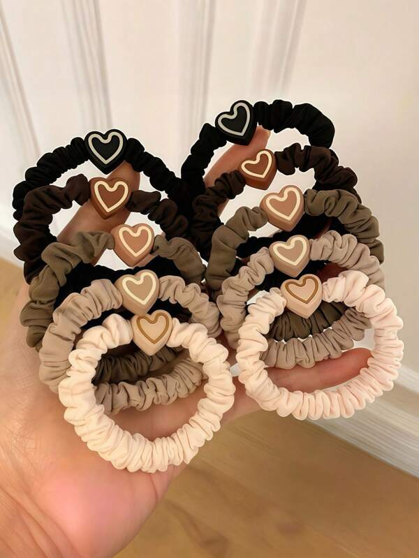 10pcs/Set Minimalist Heart Shaped Hair Scrunchies, Cute & Sweet With Strong Elasticity, Secure Hair Styling Without Tightness - Suitable For Girls And Women, Applicable For Daily Outings, Sports, Gatherings And More, Easy To Make Ponytails And Buns,Curly Hair,Scrunchies,Scrunchie,Scrunchies Hair,Curly Hair Accessories,Gifts,Travel,Gifts For Women,Hair Stuff,Stocking Stuffers