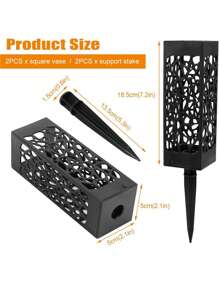 2pcs-Memorial Flower Stand Grave Vases For Cemetery With Stake,Courtyard Decoration Square Cemetery Flowerpot With Spike Ground Outdoor Plant Sign Decoration