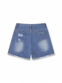 Women's Summer Mid Rise Ripped Stylish Denim Shorts Stretchy Jean Shorts - Blue - View 6