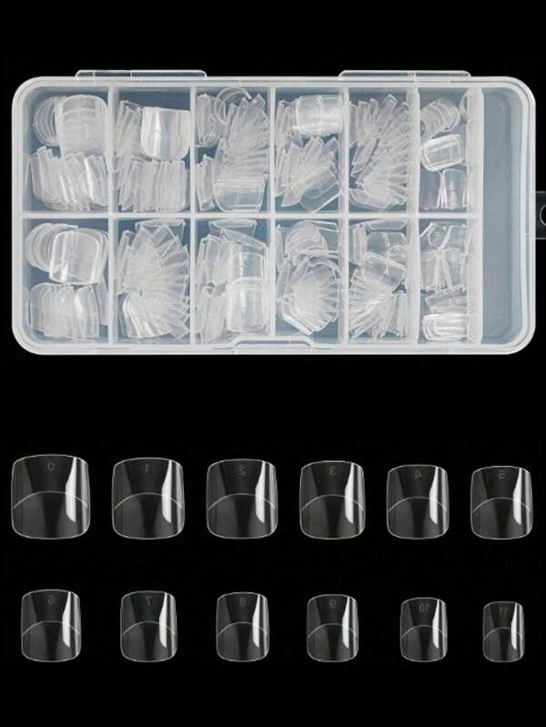 240 Stücke transparente quadratische verlängerte Nagelspitzen, 12 Größen Acryl-Halbkappen-Nagelaufkleber, geeignet für Nagelstudios und zum Selbermachen