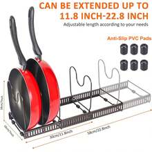 Pot Rack, Two-In-One Retractable Removable Pot And Pan Storage Rack, 13-Layer Divider Rack For Storing Pots And Pans, Pot Lid Rack With Legs, Suitable For Cabinets And Kitchens. - Black - View 3