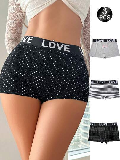 3pcs Women's Comfortable Panties With LOVE Print