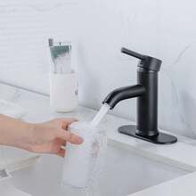 Matte Black Bathroom Sink Faucet, Single Hole Single Lever, Modern Deck Mount For 1-Hole Or 3-Hole Sinks - Black - View 4